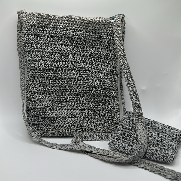 Crochet gray patchwork crossbody purse and coin purse - Picture 7 of 9